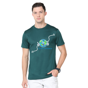 Men's Round Neck with Chest Print - Earth Bandhan - Bottle Green