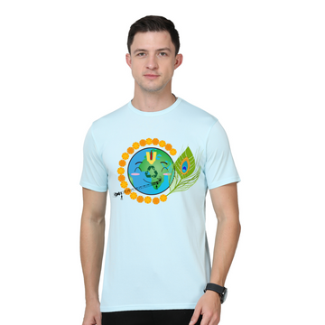 Men's Round Neck with Chest Print - Krishna - Mint
