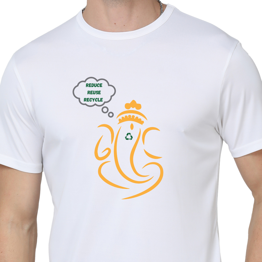 Men's Round Neck with Chest Print - Vinayaka - White