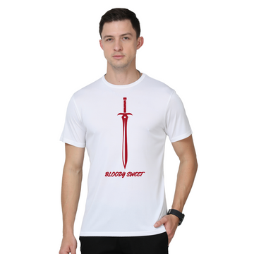 Men's Round Neck with Chest Print - Bloody Sweet (Option 1) - White