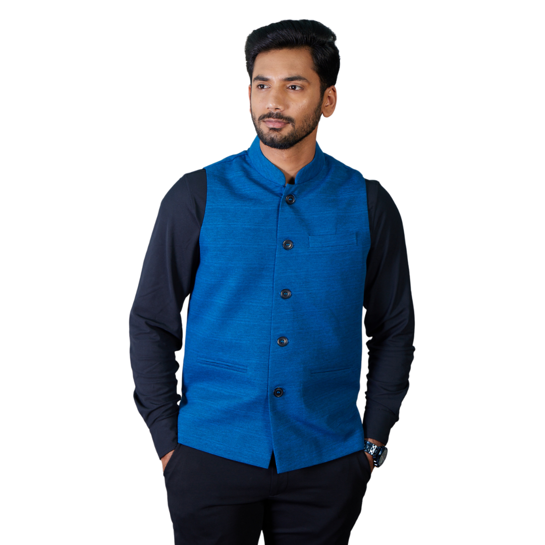 Side profile of Men’s Modi Coat Dual Tone Blue