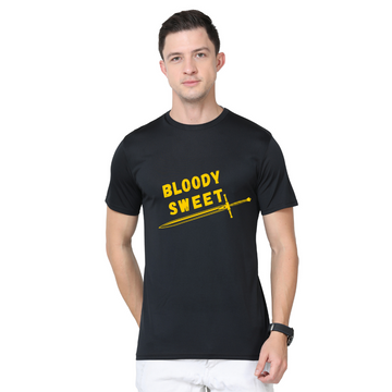 Men's Round Neck with Chest Print - Bloody Sweet (Option 2) - Black