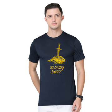 Men's Round Neck with Chest Print - Bloody Sweet (Option 3) - Navy