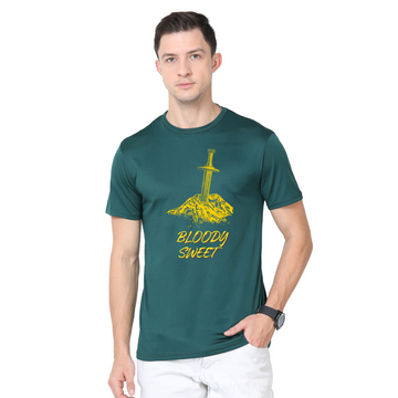 Men's Round Neck with Chest Print - Bloody Sweet (Option 3) - Bottle Green