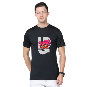 Men's Round Neck with Chest Print - Tamil Pol Inithiduma - Black
