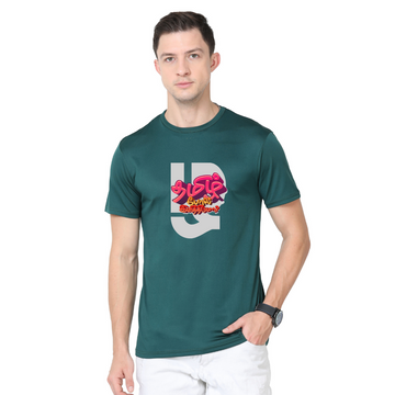 Men's Round Neck with Chest Print - Tamil Pol Inithiduma - Bottle Green