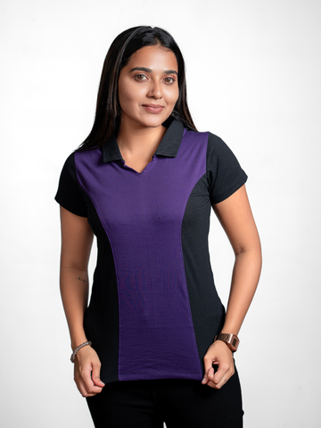 Women's Recycled Cotton Princess Cut Polo - Black & Violet