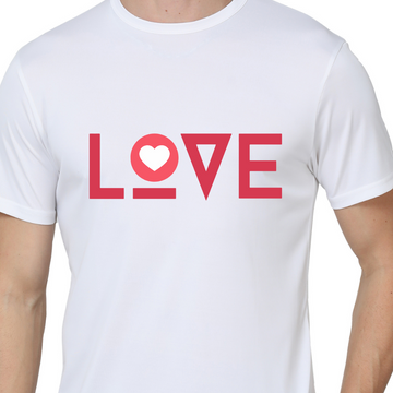 Men's Round Neck with Chest Print - Love - White