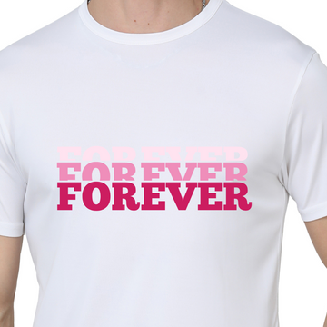 Men's Round Neck with Chest Print - Forever - White