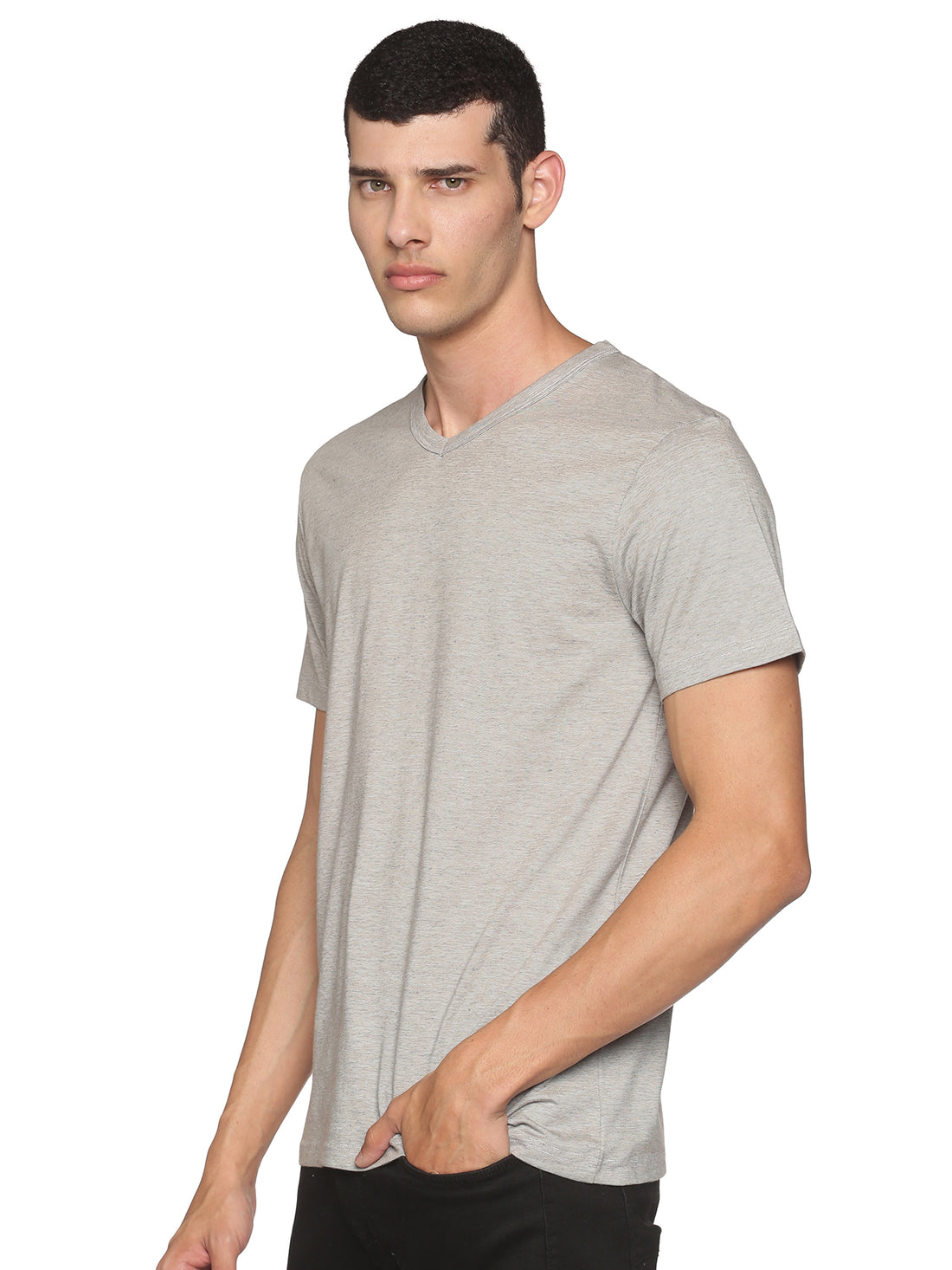 Men's rPET with Recycled Cotton V-Neck TShirt - Steel Grey