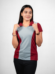 Women's Recycled Cotton Princess Cut Polo - Burgundy & Whispy Blue