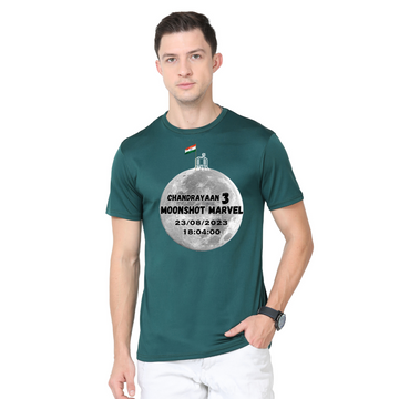 Men's Round Neck with Chest Print - Chandrayaan-3 with Flag - Bottle Green