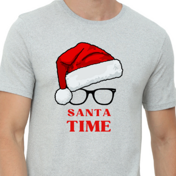 Men's Eco Round Neck with Chest Print - Santa Time - Grey