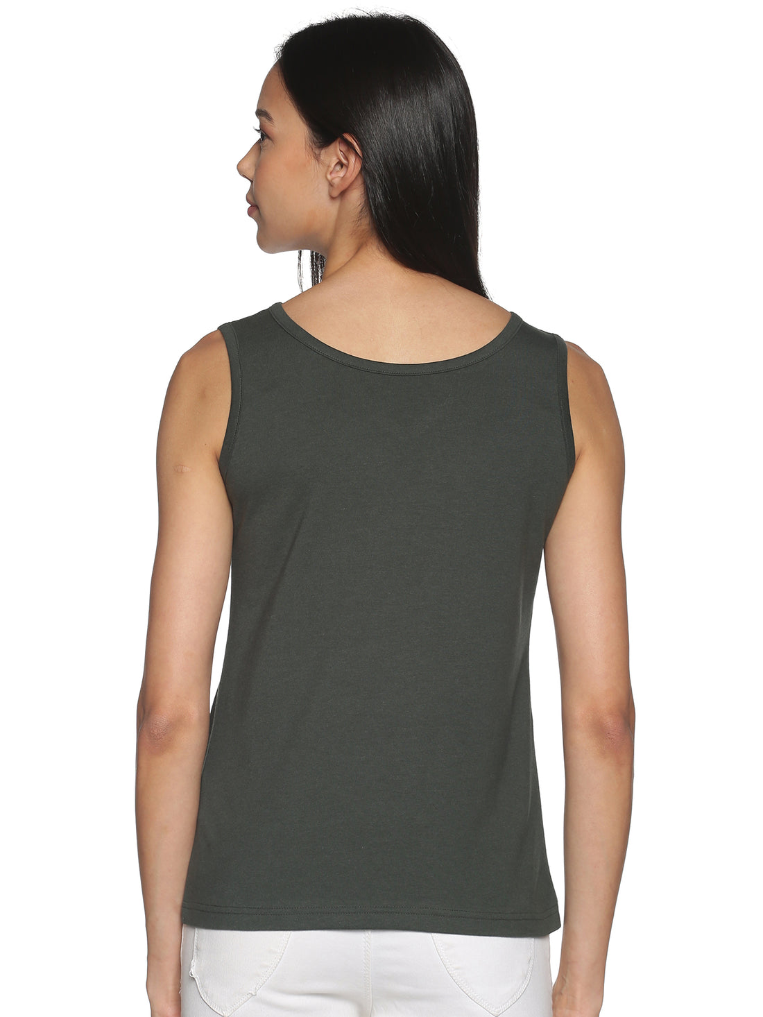 Women's Recycled Cotton Dual Neck Tank Top - Bottle Green
