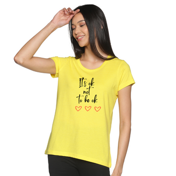 Women's Round Neck TShirt with Chest Print - Its Ok - Sphagetti Squash