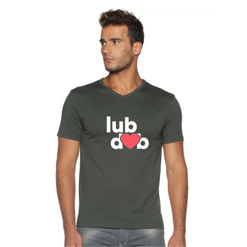 Men's Cotton V Neck with Chest Print - lubdub - Bottle Green