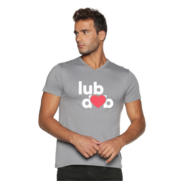 Men's Cotton V Neck with Chest Print - lubdub - Grey