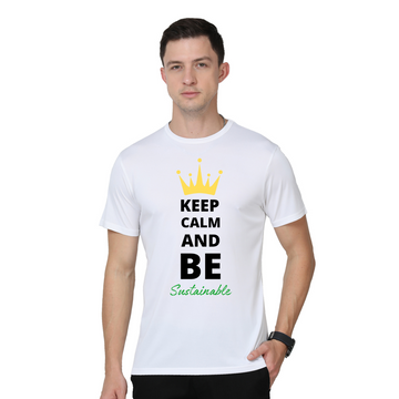 Men's Round Neck with Chest Print - Keep Clam AND Be Sustainable - White