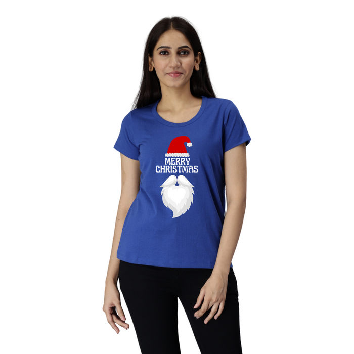 Women's Eco Round Neck TShirt with Chest Print - Merry Christmas(Option 1)