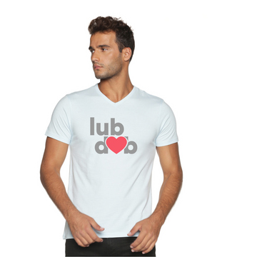 Men's Cotton V Neck with Chest Print - lubdub - Whispy Blue