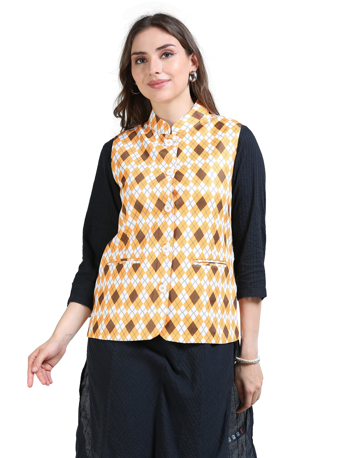 Womens rPET Printed Modi Jacket - Rust Argyle