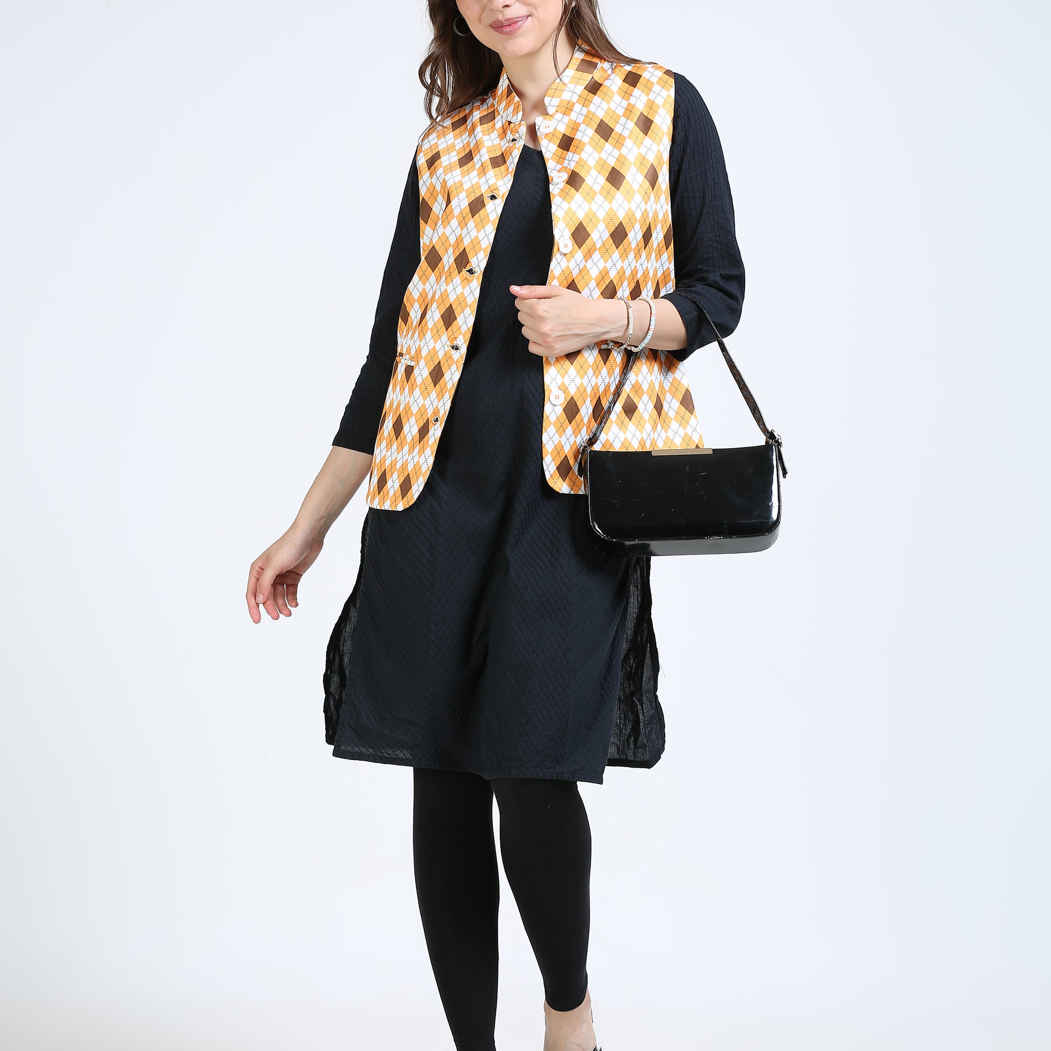 Womens rPET Printed Modi Jacket - Rust Argyle