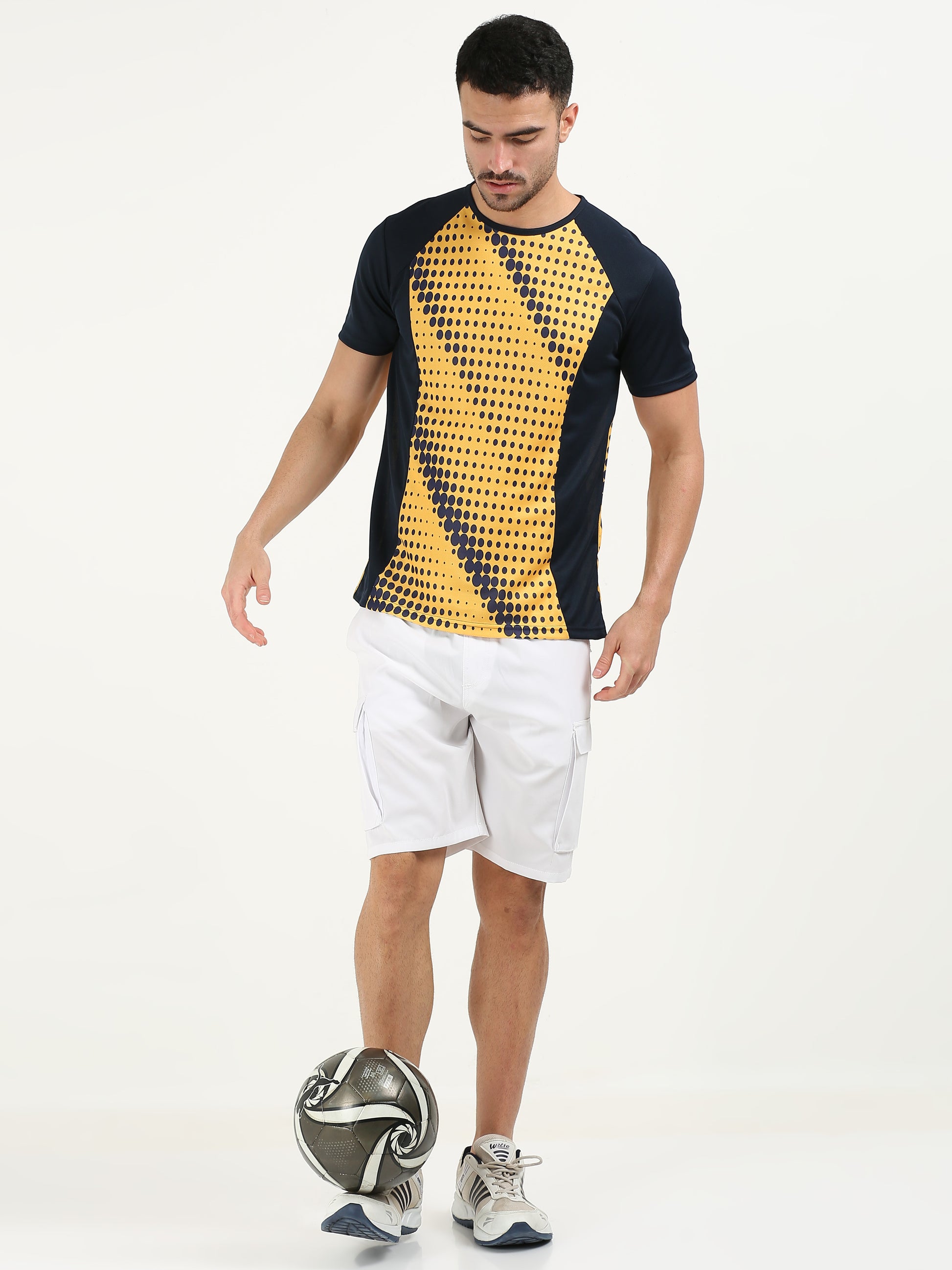Printed Performance T-Shirt for Men Blue And Yellow Polka
