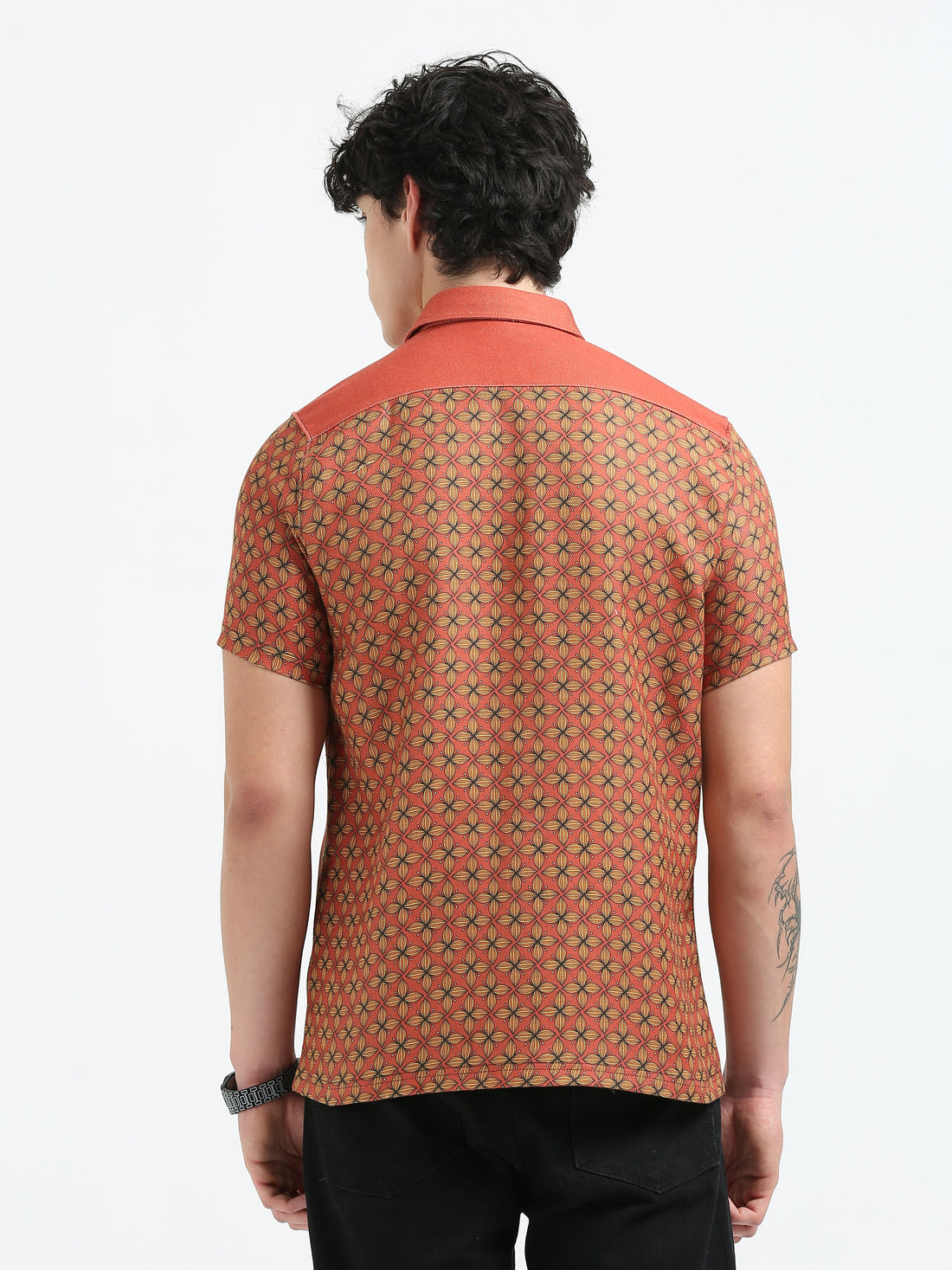 Men’s Kurta Shirts - Brown Floral Grid