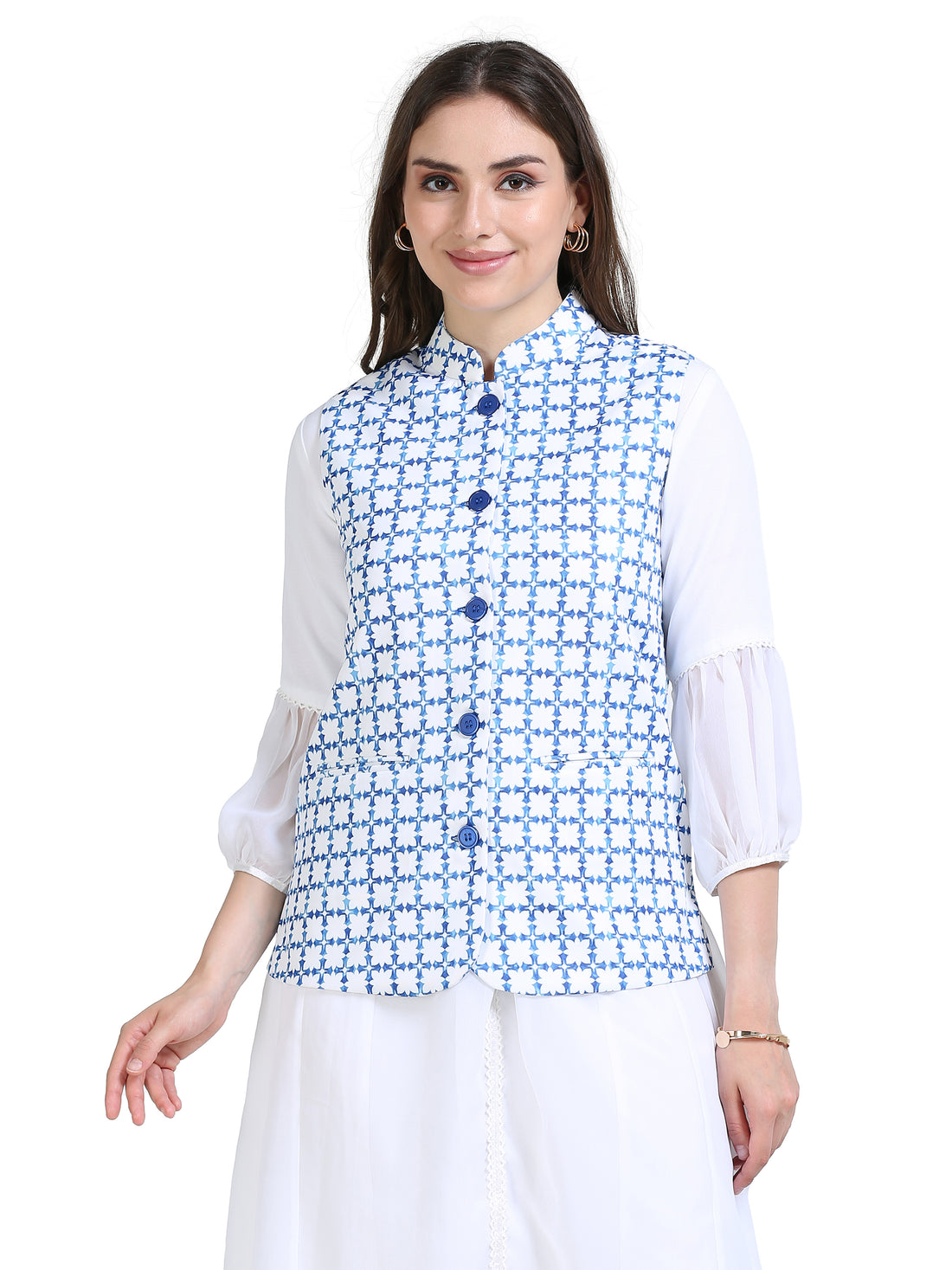 Womens rPET Printed Modi Jacket - Indigo Bloom