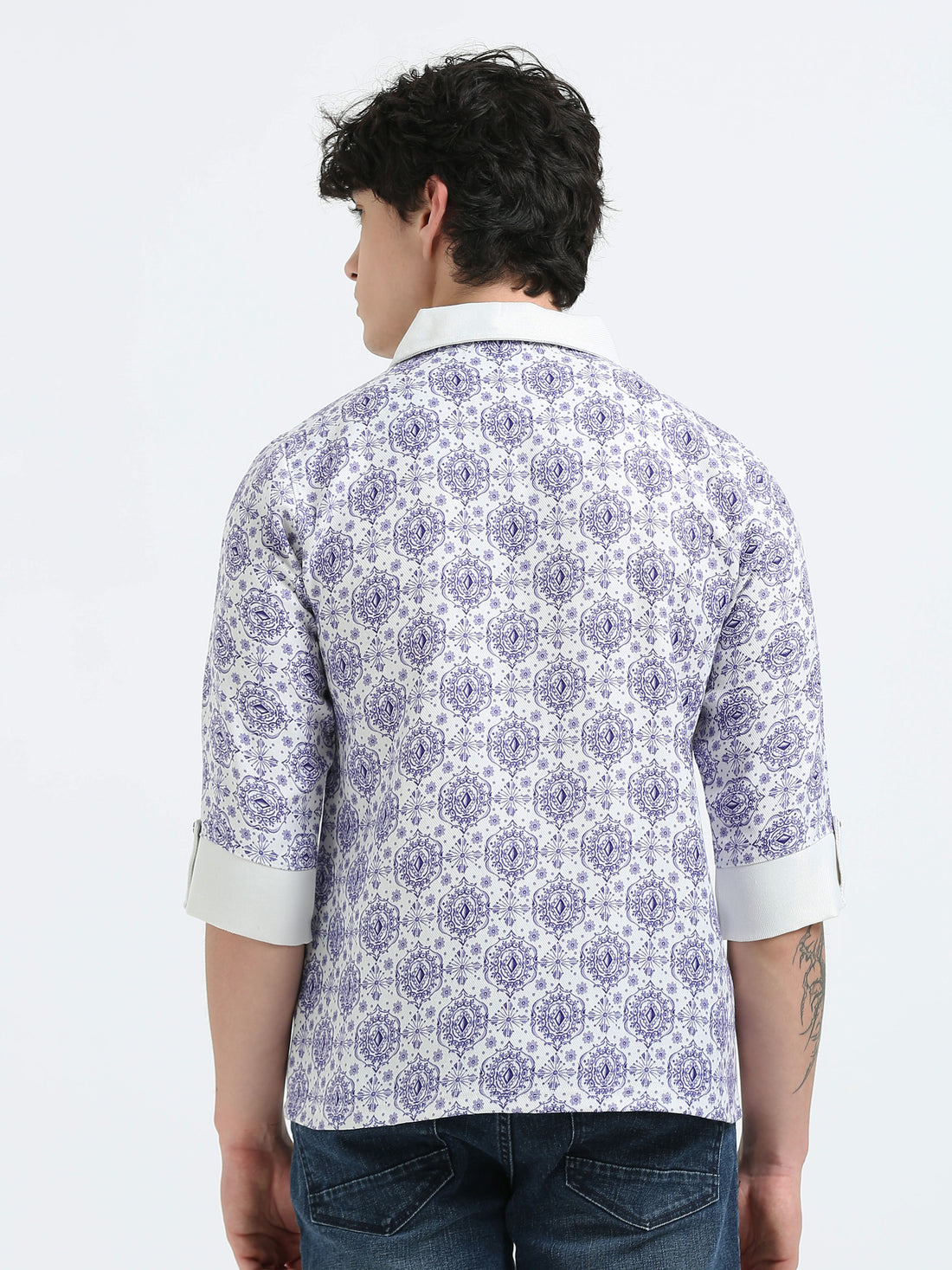 Men’s Indie Printed Woven Shirts With Pocket - Blue Ikat