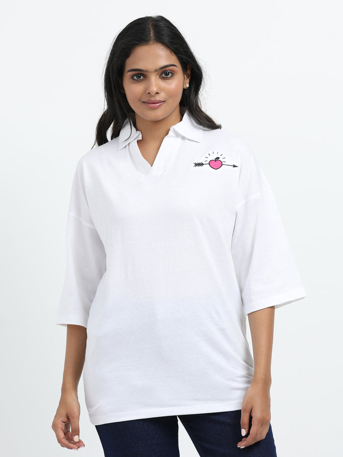 Women's rPET & Recycled Cotton Printed Collared T Shirt