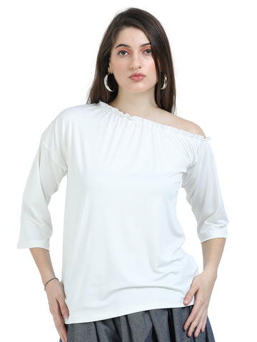 Women's rPET One Shoulder T-Shirt – White