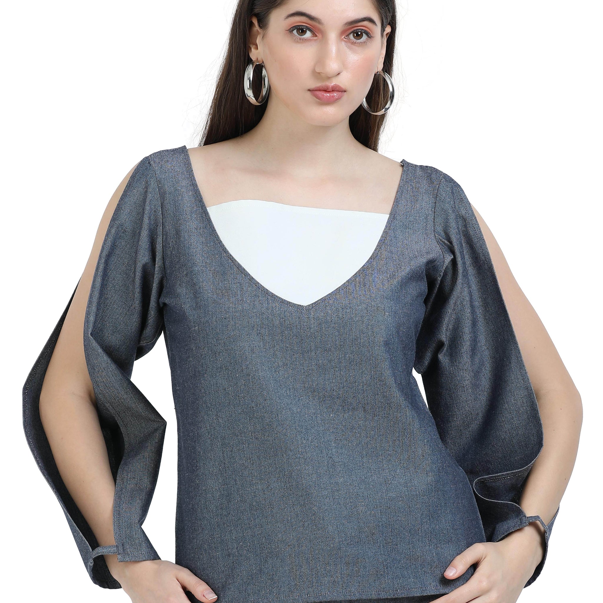 Women's rPET Crop Top With Panel Cut Out Sleeve – Dark Navy