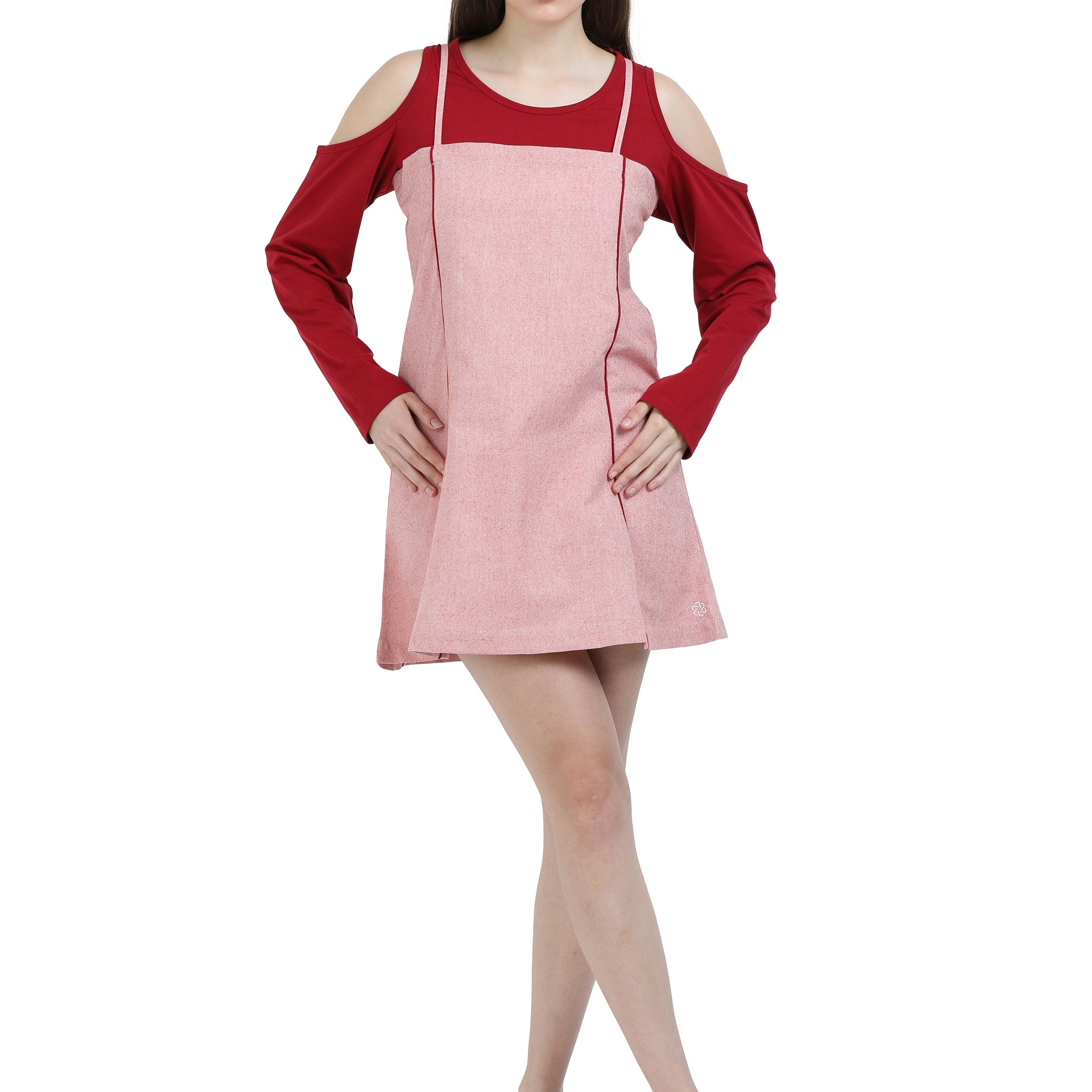 Women's rPET Cold Shoulder Crop Top And Strap Dress – Red