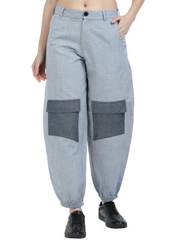 Women's rPET Balloon Cargo Pants With Curved Pockets – Light Navy