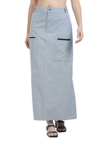 Women's rPET Long Skirt With Patch Pocket - Light Navy
