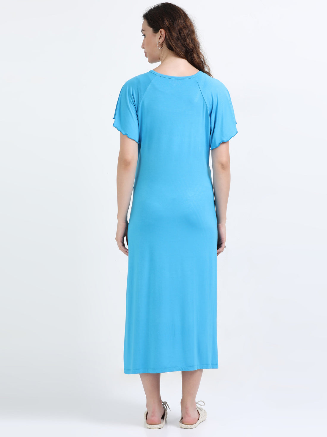 Women's Full Length Maternity Nighty With Bamboo Fabric - Blue Topaz