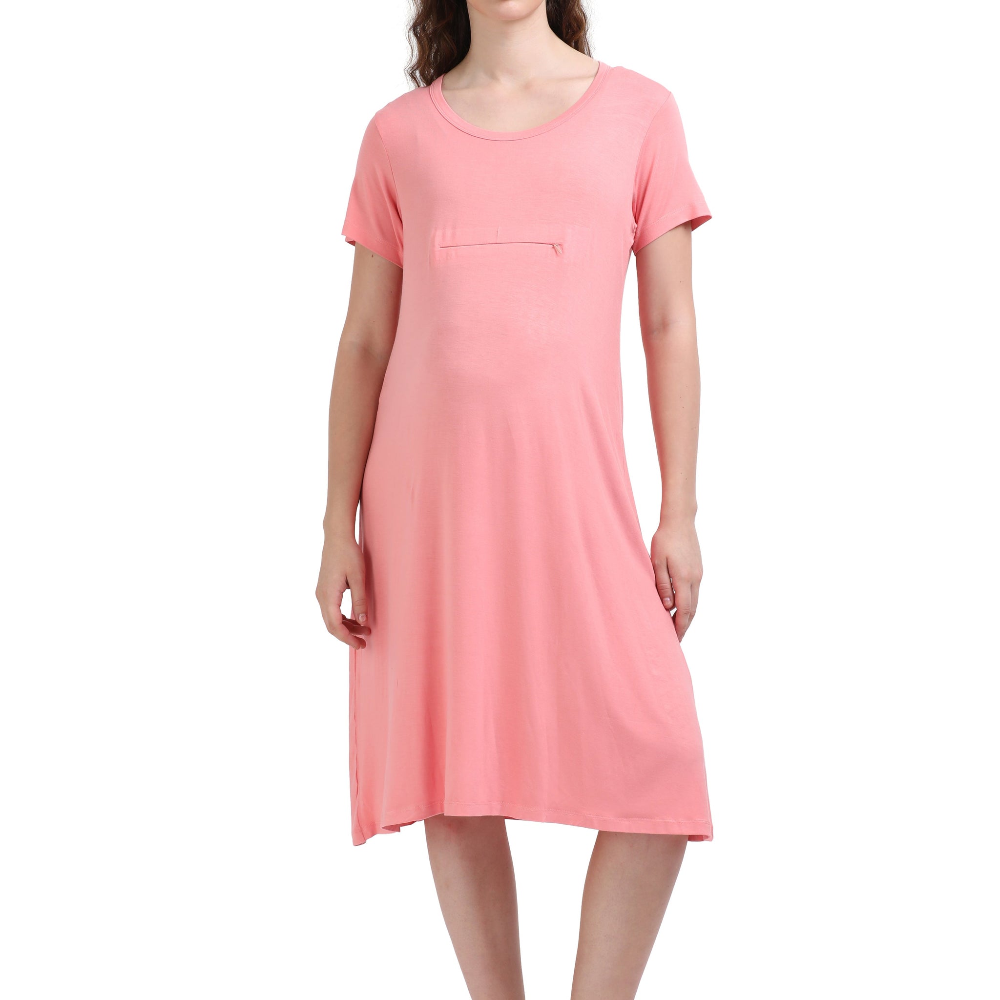Women's Short Flared Maternity Night Dress With Bamboo Fabric