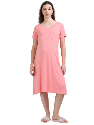 Women's Short Flared Maternity Night Dress With Bamboo Fabric