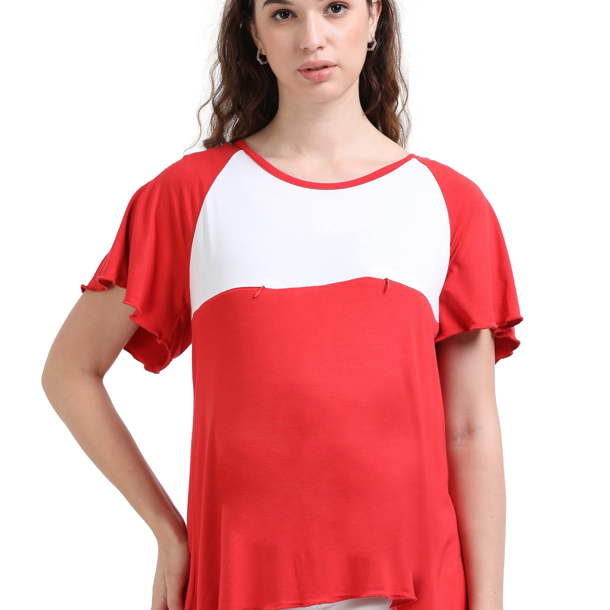 Women's Flared Maternity & Nursing Tops With Bamboo Fabric - Salsa Red