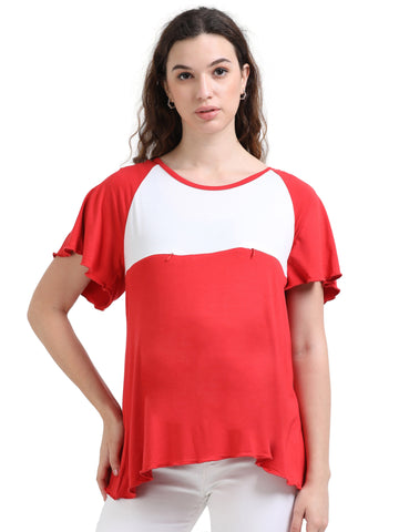 Women's Flared Maternity & Nursing Tops With Bamboo Fabric - Salsa Red