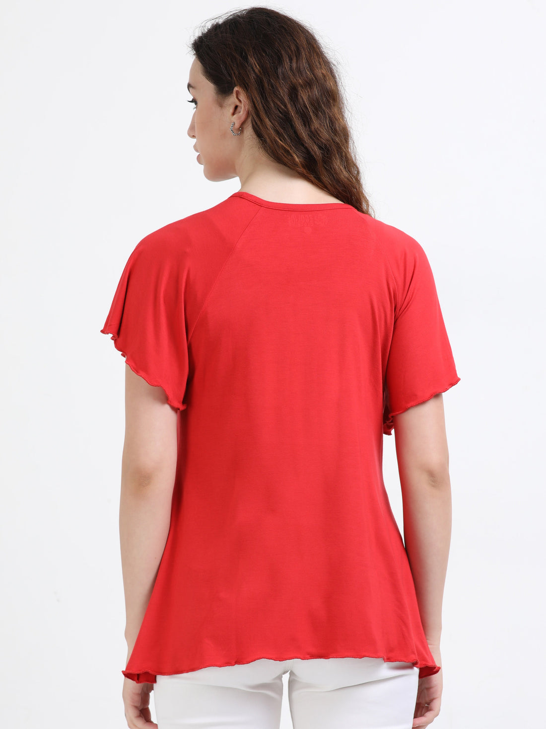 Women's Flared Maternity & Nursing Tops With Bamboo Fabric - Salsa Red