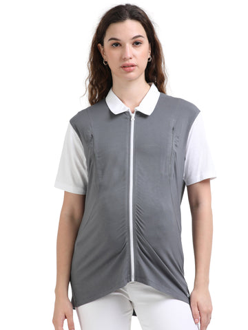 Women's Zip Front Maternity Shirt With Bamboo Fabric