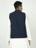 Back view of Navy Solid Modi Coat for men in slim-fit design