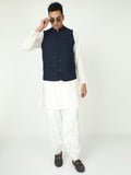 Model wearing Men’s Solid Modi Coat Navy styled with kurta