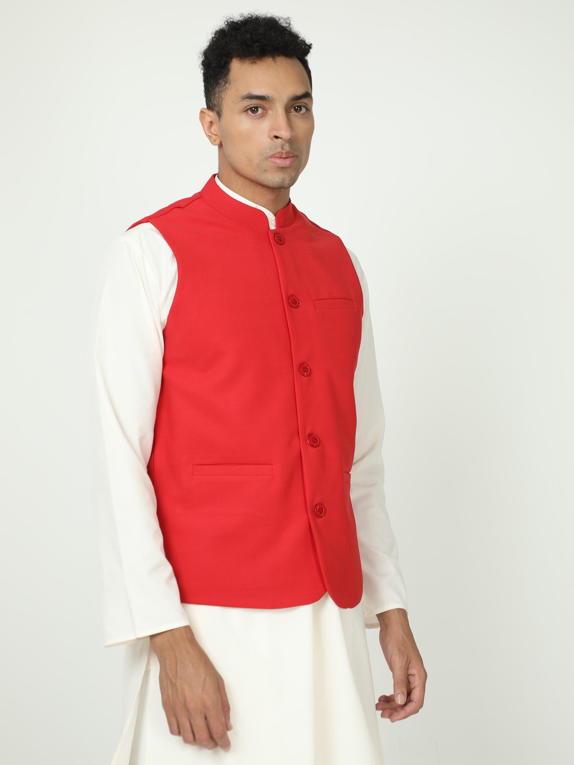 Side profile of Men’s Solid Modi Coat Arrow Red