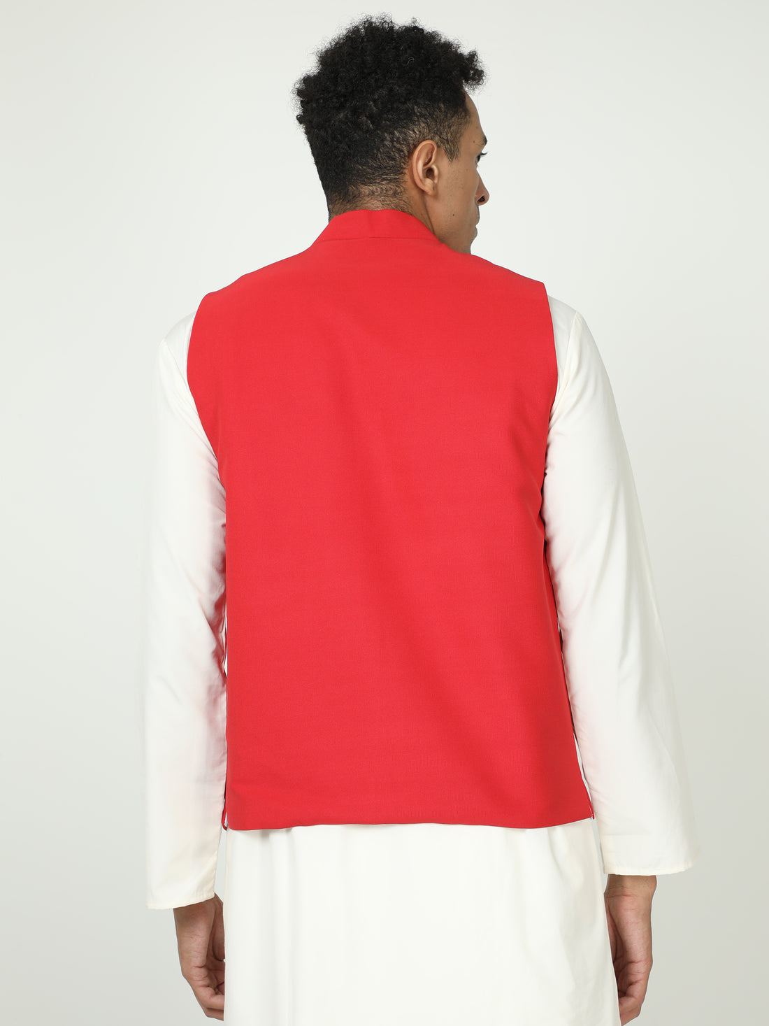 Back view of Arrow Red Solid Modi Coat for men in slim-fit design