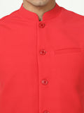 Close-up of Mandarin collar on Arrow Red Solid Modi Jacket