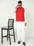 Model wearing Men’s Solid Modi Coat Arrow Red styled with kurta