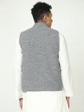 Back view of Black Melange Solid Modi Coat for men in slim-fit design